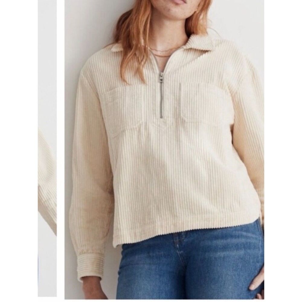 Madewell Corduroy Half-Zip Pullover Alabaster Size XL